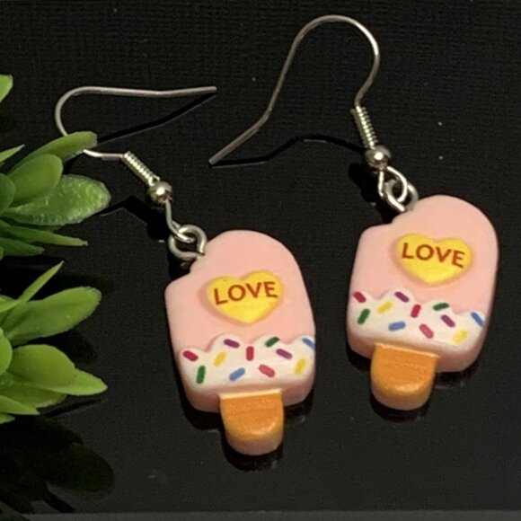 Popsicle Earring, Love Earring, Valentine's Day, Gift Idea, Funny Food Earring - Picture 1 of 6
